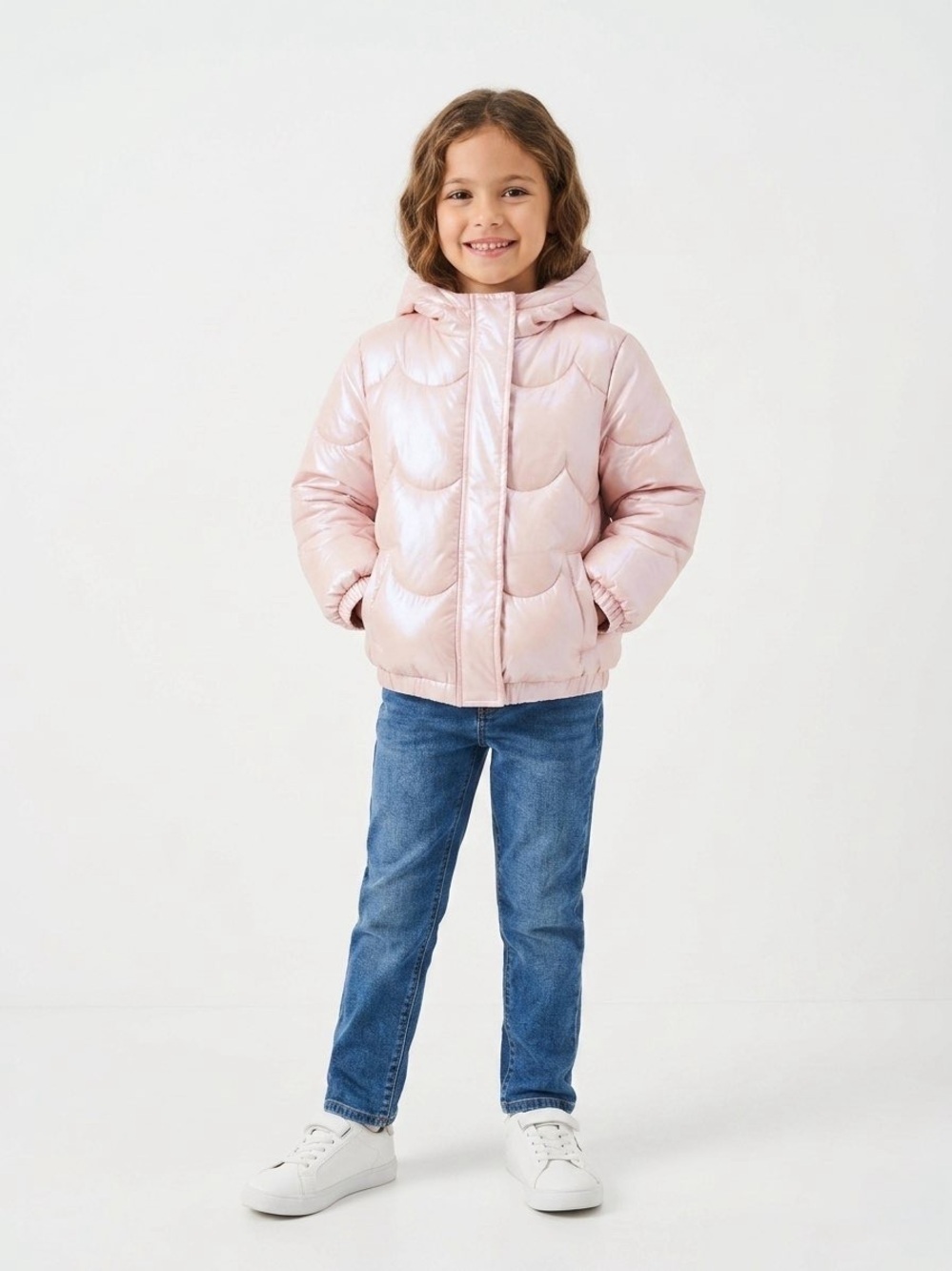 Geroge toddler Girls Pink Iridescent Puffer Jacket Hooded Autumn Coat Size 4T